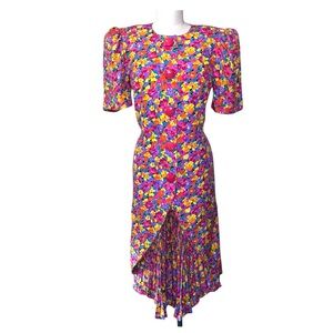 Vintage Nina Raynor 100% Silk Floral Multicolor‎ Statement Dress